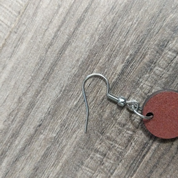 #358Halloween/Fall Wooden Dangle Earrings. Leaves and Circle - Picture 3 of 3